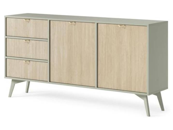Emporius Hellgrün Sideboard mit 2 Türen Wood - Sideboard mit Schubladen 160 cm - Wohnzimmer, Gold Aluminium Griffen