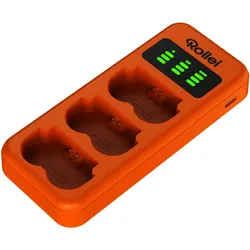 Rollei Ladegerät-Set 3er Pack Kamera-Akkus & Ladegerät (Kamera Akku Ladegerät), Kamera Stromversorgung, Orange