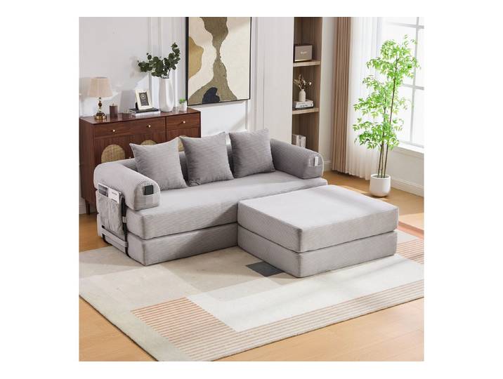 Odikalo Sofa Ecksofa Modulares Sofa mit Schlaffunktion, Modulares Cord-Kompressionssofa, stabilem Metallrahmen, Seitentasche und 3 bequemen Kissen – extra dicke Polsterung für mehr Komfort