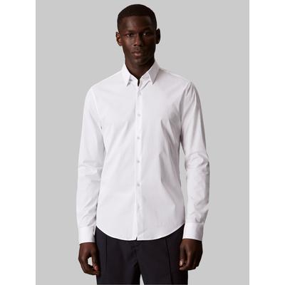 Businesshemd CALVIN KLEIN "XSLIM ESNTL POPLIN NOS STR SLD", Herren, Gr. 37, N-Gr, weiß, Web, Obermaterial: 97% Baumwolle, 3% Elasthan, unifarben, slim fit normal, Rundhals, eingesetzt Manschette, Hemden, Mit Rundhalsausschnitt