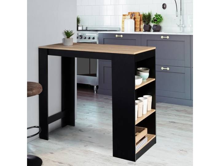 IDMARKET Table de bar BARTH 2 à 4 personnes bois noir plateau façon hêtre