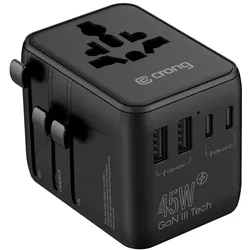 Reise- Adapter Crong One World – universell Reise- Adapter GaN 45W UK/EU/US/AU (schwarz)