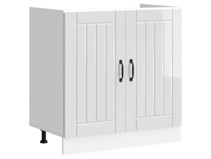 fsahslih Spülenunterschrank Lucca 80x46x81,5 cm Hochglanz Weiß Praktischer Küchenunterschrank mit verstellbaren Füßen und zwei Türen für geschützten Stauraum im Küchenraum.