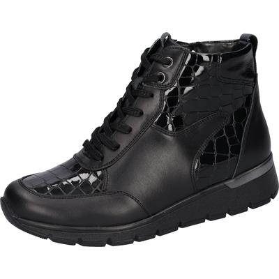 Schnürboots WALDLÄUFER "K-RAMONA", Damen, Gr. 5 (38), schwarz, Lackleder, Nappaleder, Reptilienprägung, Schuhe Schnürboots, Stiefelette, Bequemschuh mit Innenreißverschluss, K-Weite