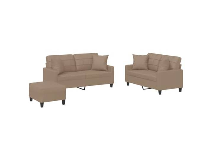 TEKGHUT 3-TLG. Sofagarnitur mit Kissen Cappuccino-Braun Kunstleder Sperrholz und Metall Gestell, schmutzabweisend, feuchtes Tuch Reinigung, Wohnzimmer, Lesen, Fernsehen