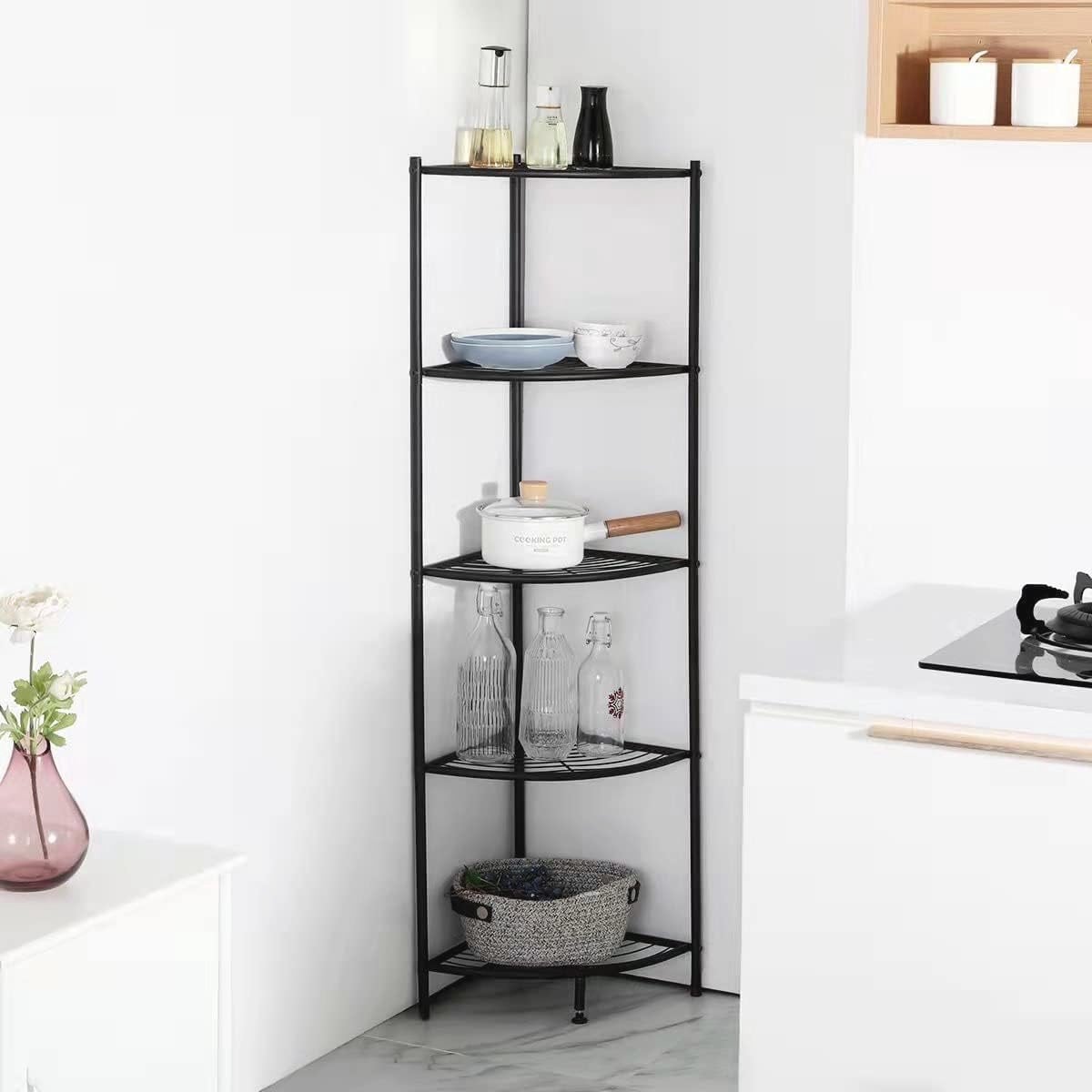 5-laags Hoekplank Standaard – Multifunctioneel Ruimtebesparend Opbergrek voor de Woonkamer, Keuken of het Kantoor
