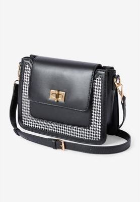 Women's Faux Leather & Houndstooth Crossbody by Accessories For All in Black Houndstooth