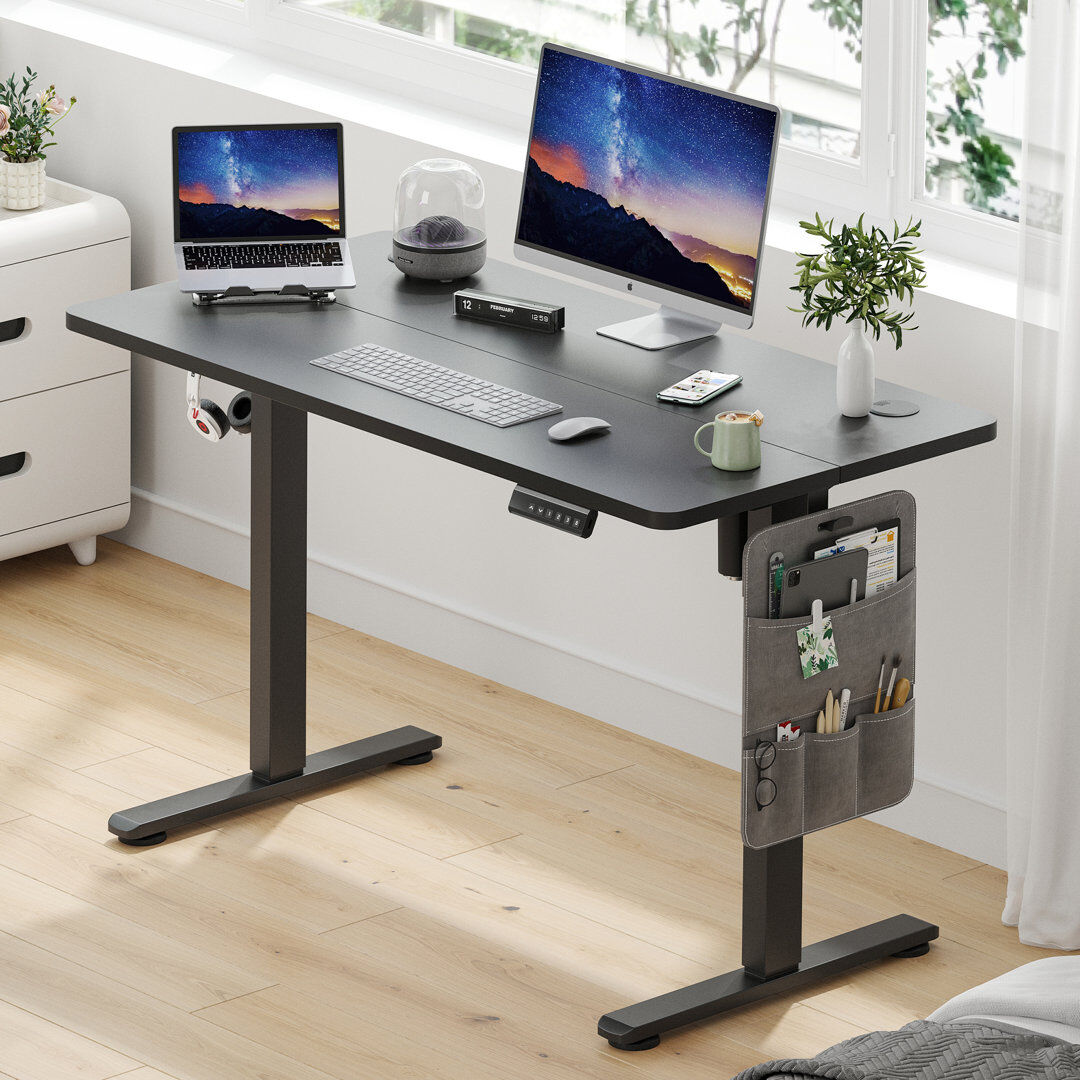 Inbox Zero Electric Height Adjustable Home Office Standing Desk Black/Black 120cm W x 60cm D