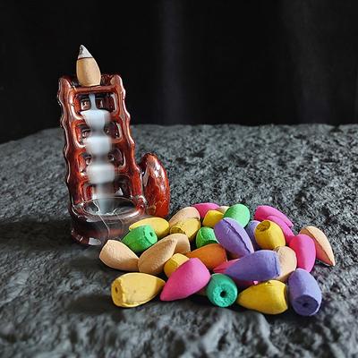 Discount Dollar Deals Natural Indian Cone Incense, Rose Waterfall Reflux Tower, Backflow Burner Fragrance For Home, Tea Room, Hotel lavender 50 Pcs