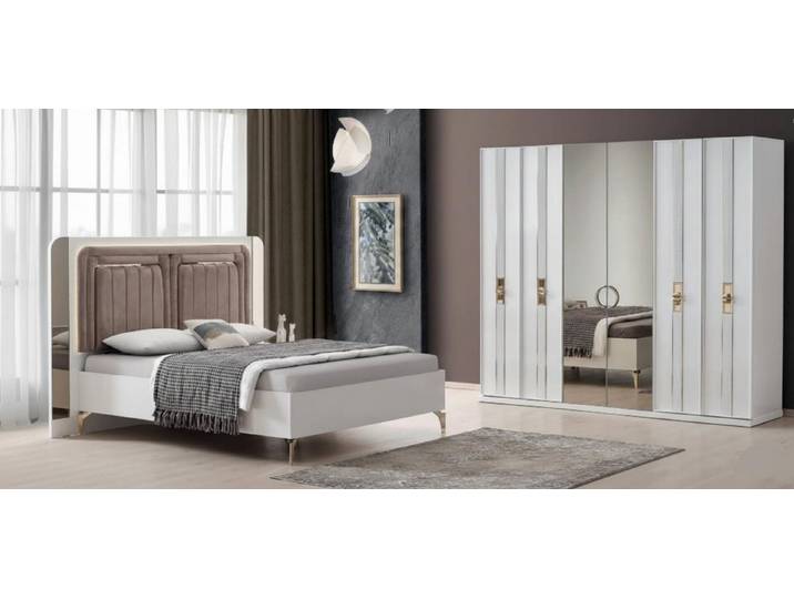 JVmoebel Schlafzimmer-Set Elegante Schlafzimmer Garnitur Polsterbett Glas Kleiderschrank, (2-tlg), Made in Europa
