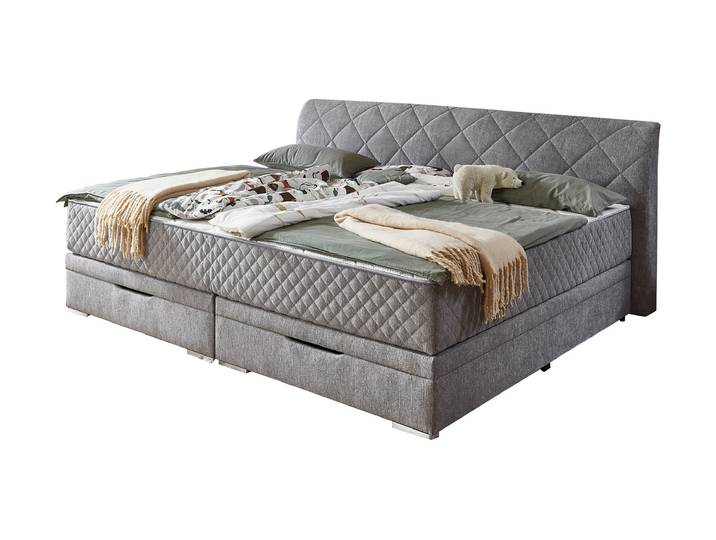 Boxbett 240 x 200 cm grau mit Bettkasten - KUFSTEIN