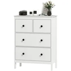 STILVORA Kommode Holz Weiß 74x35x97 cm mit 4 Schubladen und Melaminbeschichtung