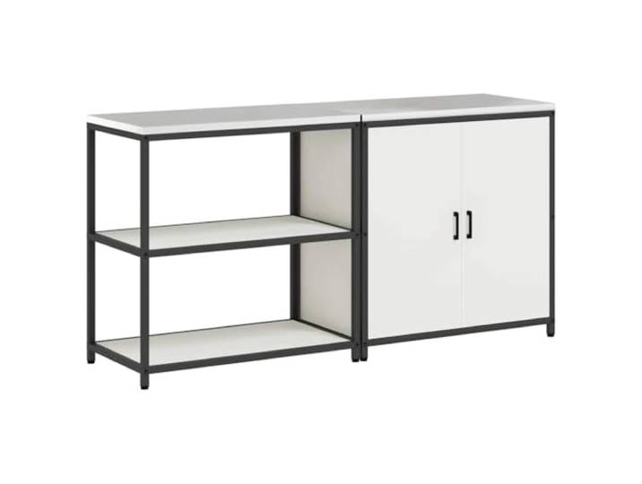 HKTMGDNG Küchenschrank Set 2-teilig Metall Weiß 90x50x92 cm HATTEM Robuste Vorratsschränke aus Stahl für Terrasse, Garten und Küche. Bieten viel Stauraum mit Verstellbaren Regalböden.