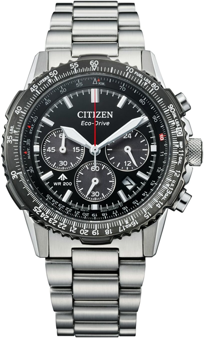 Chronograph CITIZEN "Promaster Sky", silber (silberfarben, schwarz, schwarz), Armbanduhren, Herren, grau, Chronograph, Armbanduhr, Solar, Herrenuhr, Edelstahlarmband, analog