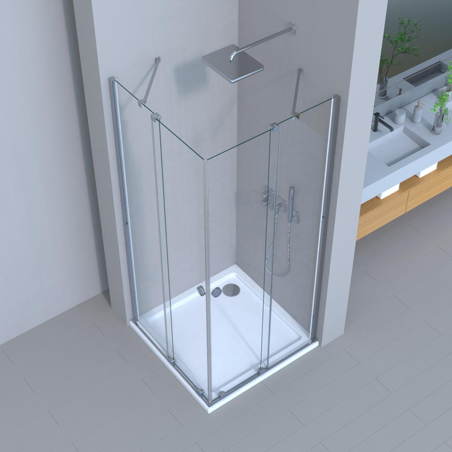 Movable Duschkabine Schiebetuer Nano Glas Eckeinstieg Duschabtrennung 100x120x185cm