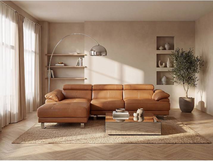 Ecksofa - Premium-Leder - Ecke Links - Karamell - EXCELSIORA