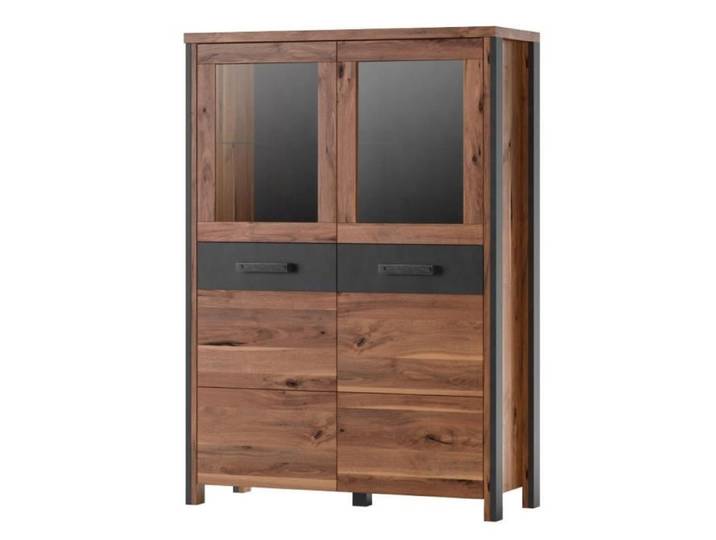 Buffet haut collection WINDSOR. Coloris chêne foncé et gris anthracite. 37 Marron