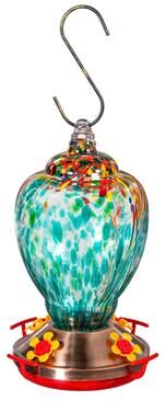 Evergreen Art Glass Shell Hummingbird Feeder, Blue