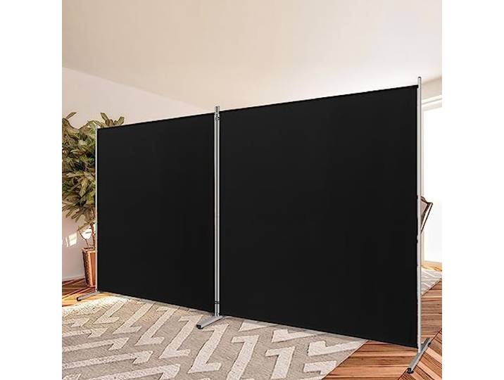Rantila Raumteiler, 2 große Paneele, tragbarer Büroteiler, praktisch, beweglich, Faltbare Trennwand für Schlafzimmer, Esszimmer, Arbeitszimmer, 360,7 cm B x 180,3 cm H, Schwarz