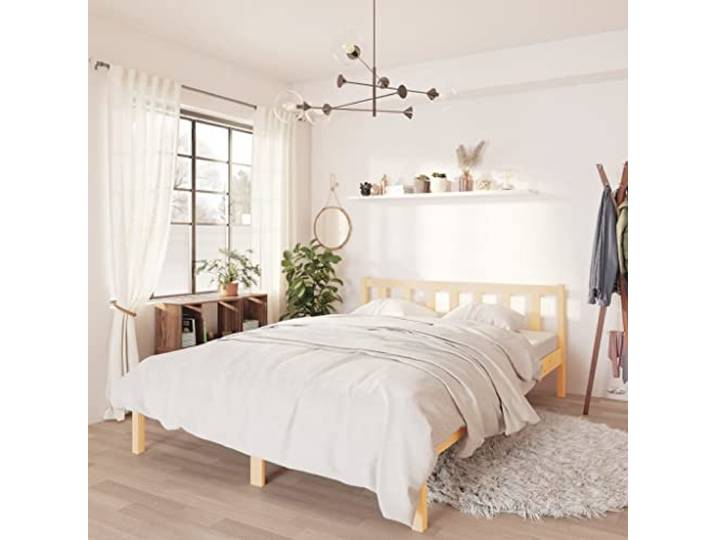 Massivholz Kiefernholz Bettrahmen modern Schlafzimmer 140x200 cm Braun Massivholzbett Kiefernholz 140x200 cm Bettgestell mit Lattenrost Jugendzimmer Schlafzimmer Möbel
