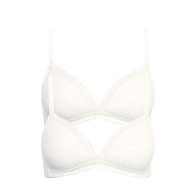 Triangel-BH LISCA "2er Pack Triangel BH ohne Bügel Ines", Damen, Gr. 75, Cup C, beige (cream), Spitze, Obermaterial: 95% Baumwolle CO. 5% Elasthan EL., BHs Triangel-BH
