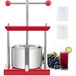 VEVOR Obstweinpresse Apfelpresse (3 L) mit 2 Edelstahlfässer, manueller Entsafter, Apfelweinpresse Apfelpresse Traubenpresse Olivenölpresse Handpresse Saftpresse mit T-Griff für Küche
