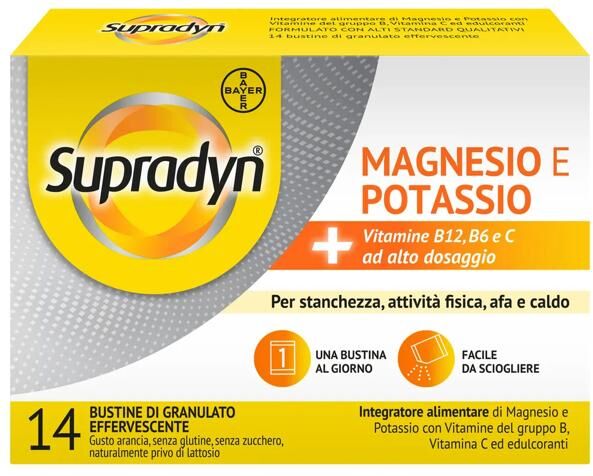 Supradyn Magnesio e Potassio, Integratore Sport con Vitamine B, Vitamina C e Minerali 14 Bustine Effervescenti