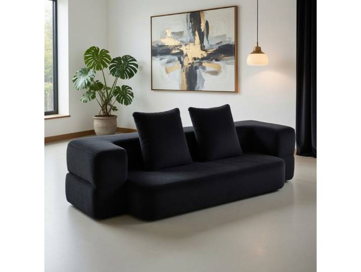 Canapé-lit 2 places Xlyo – Noir minimaliste pliable sans montage dossier rembourré accoudoirs carrés