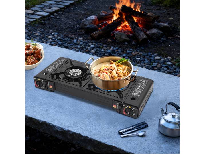NOUVEAU Réchaud de camping à gaz, Réchaud de camping portable, Table de camping à gaz pour l'extérieur avec grille de barbecue, Barbecue pour le camping, les voyages