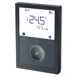Siemens RDG200KN/BK Raumthermostat, schwarz, mit KNX-Kommunikation. Modulierte Ausgänge (PWM / 3-Pkt) oder on/off. Ventilatorkonvektor (3-Stufen