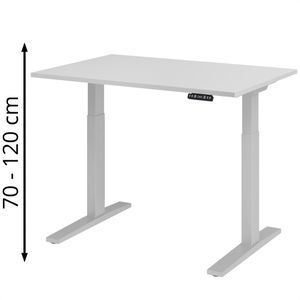 Hammerbacher Schreibtisch XMKA 12, weiß / silber, elektrisch höhenverstellbar, 120 x 70-120 x 80 cm
