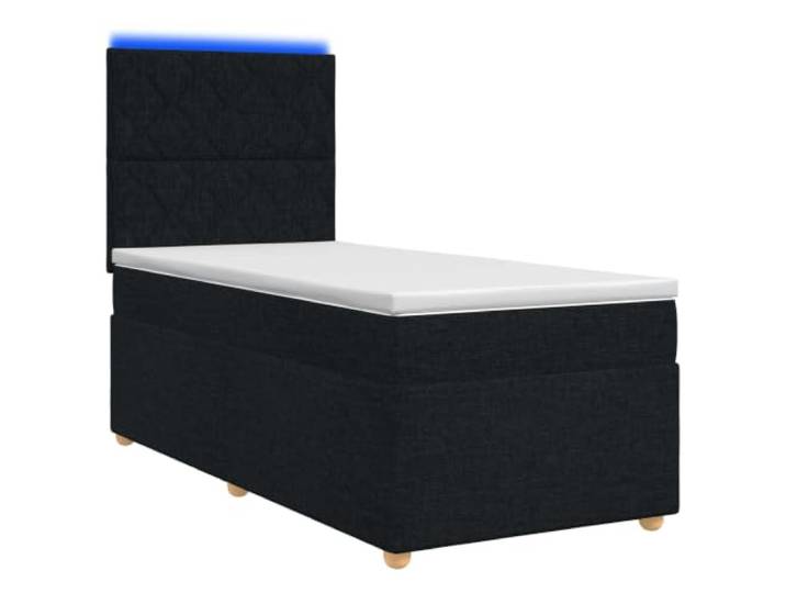 KTHLBRH Boxspringbett mit Matratze schwarz 90 x 190 cm Stoff Mehrfarbige LED-Lichter, verstellbares Kopfteil aus Kiefer, Taschenfedern, Topper mit weißem Futter