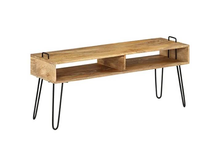 hliofuir TV-Tisch Massivholz Mango Fernsehtisch 110x35x45 cm Stilvolles Lowboard im Industrie-Design mit praktischer Ablage, setzt moderne Akzente im Wohnzimmer oder Gästezimmer.