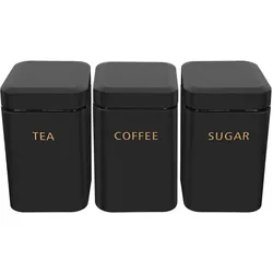 Cheffinger 3er Set Dosen Kaffee Zucker Luftdicht, Vorratsbehälter, Schwarz