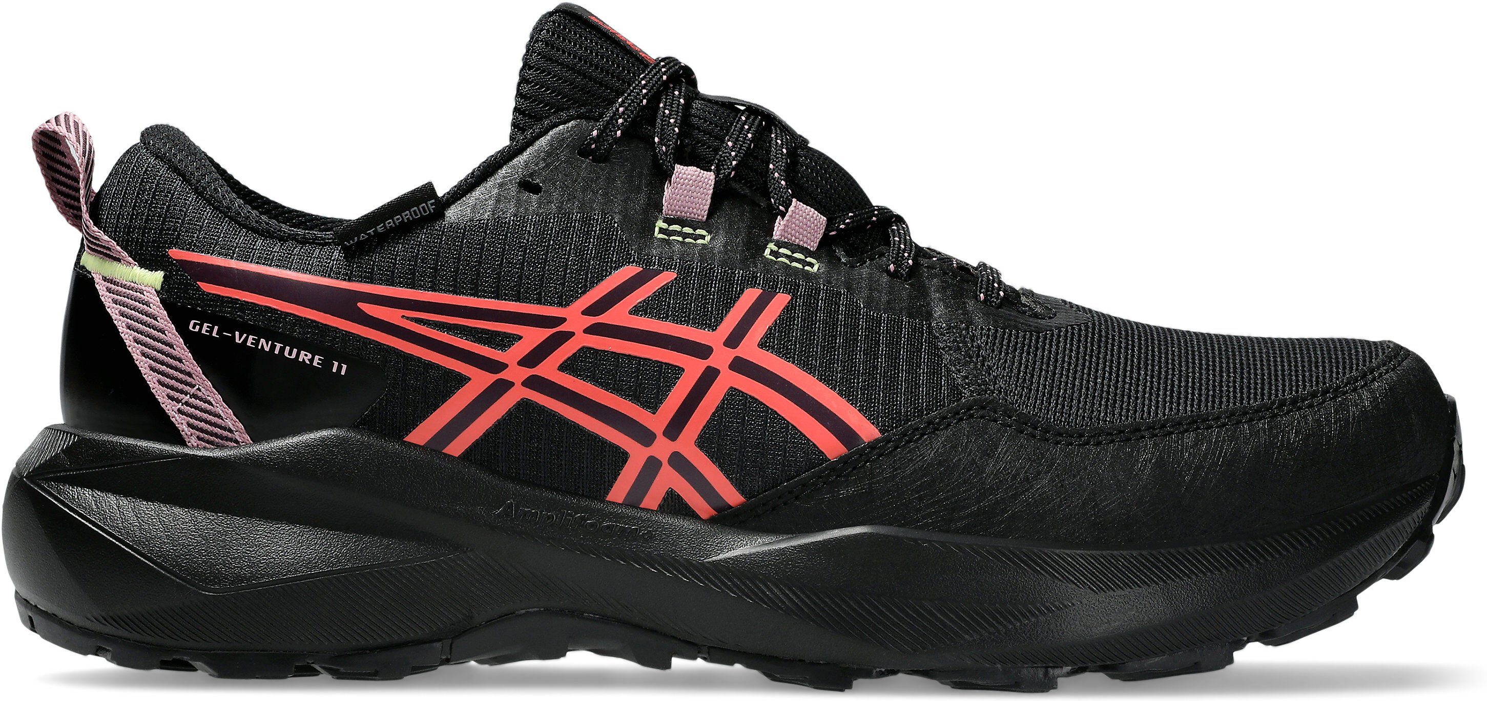 Trailrunningschuh ASICS "GEL-VENTURE 11 WP", Damen, Gr. 42,5, schwarz (schwarz, watermelon), Synthetik, Schuhe Trailrunningschuh, wasserdicht schwarz, watermelon 42,5