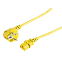 Kaltgeräte Netzkabel Schutzkontakt-Stecker abgewinkelt  IEC320-C13 Buchse gelb - Länge: 3,0m