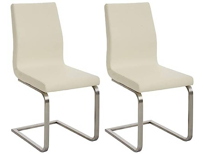 CLP 2er Set Esszimmerstühle Belfort, Freischwinger mit Polsterung, Kunstlederbezug, Edelstahlgestell, Küchenstuhl modern Farbe Creme