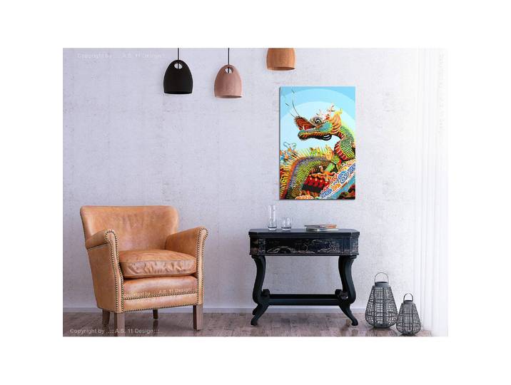 Bild Colourful Dragon Leinen Multicolor 40 x 60cm