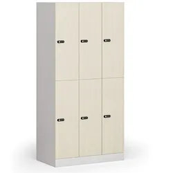 Schließfachschrank S1, 6 Fächer, 1850 x 900 x 500 mm, mechanisches Codeschloss, laminierte Tür, Birke