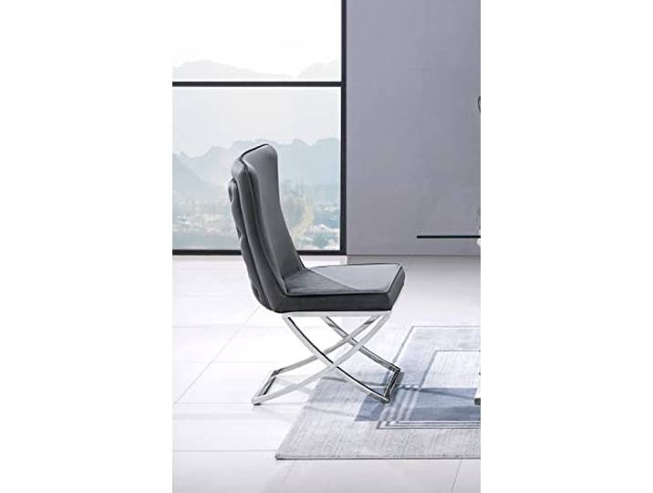 Bador Decoration Chesterfield Stuhl Samt Hellgrau Silber Edelstahl Esszimmerstühle Polsterstuhl