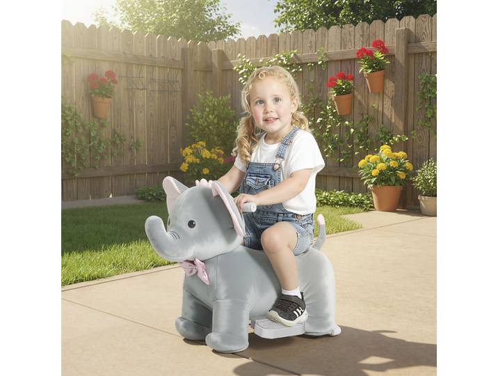 AIYAPLAY Éléphant Électrique 6V Musique Roues Silencieuses Gris