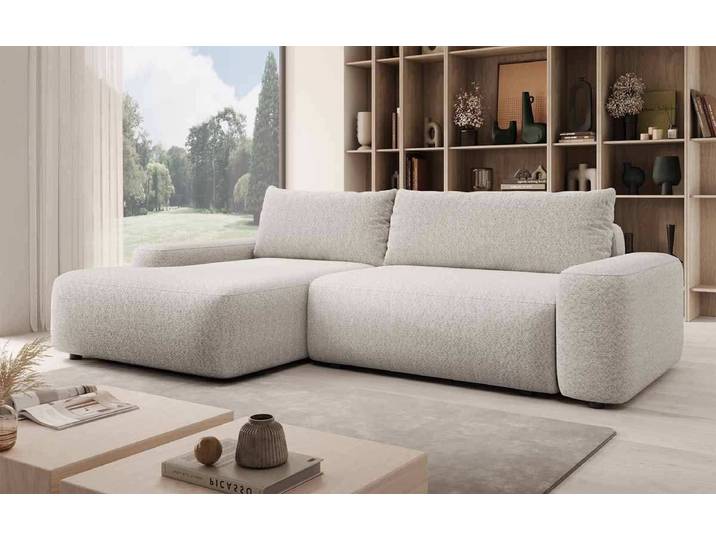 Designer Ecksofa Luma mit Stauraum und Schlaffunktion - Cord - Schwarz - Links - Luxusbetten24