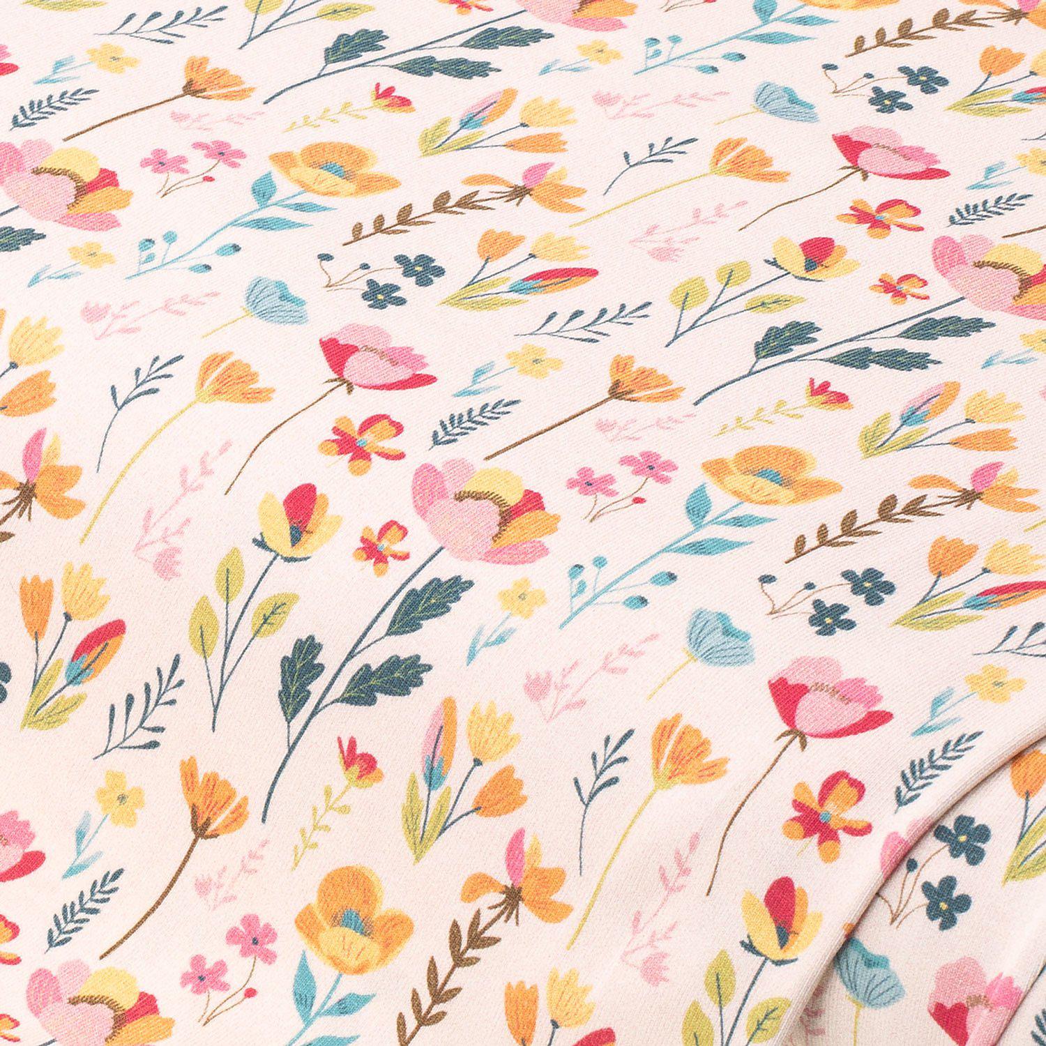 Baumwoll-Jersey "Wiesenblumen" mit Elasthan, beige-color