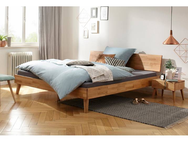 Bett HOME AFFAIRE Natali , braun (eiche), Liegefläche Länge B: 200cm x 160cm, Höhe Bettseite: 37cm, Betten, Bett, aus massiver Eiche, in verschiedenen Breiten