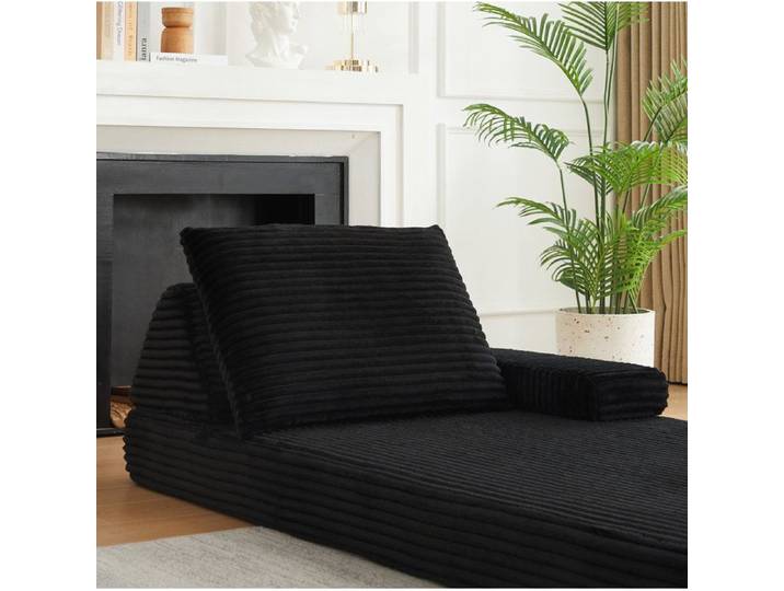 Canapé modulable AESVAR 211 5 cm en velours côtelé noir dossier triangulaire et accoudoirs repositionnables