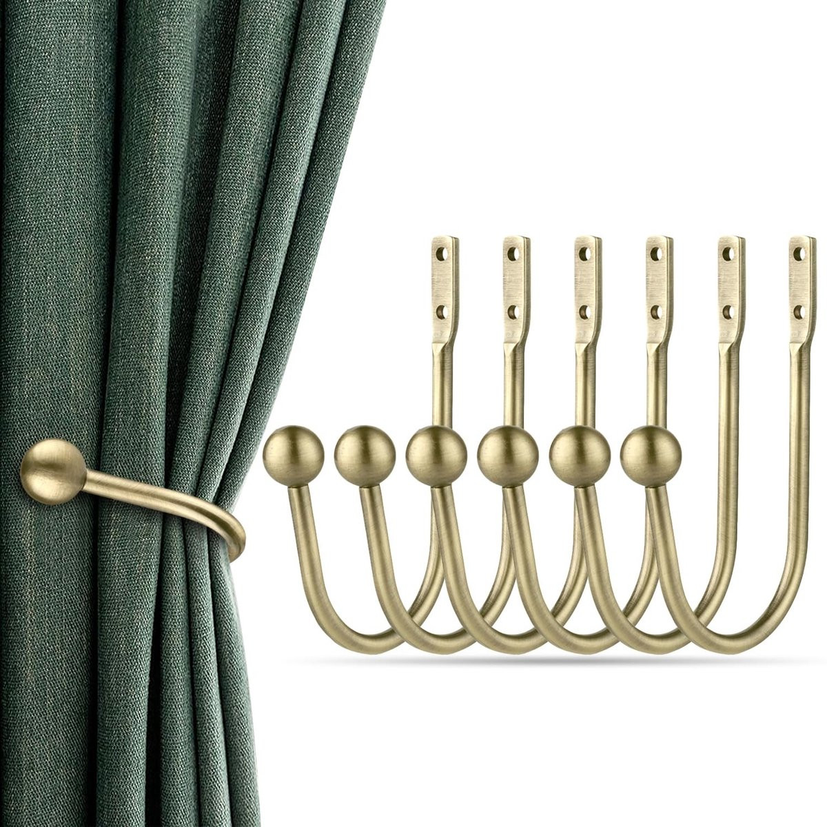 Dailygoods Gordijnhouders Antiek Messing - 6 Stuks - Wandmontage - Aluminiumlegering