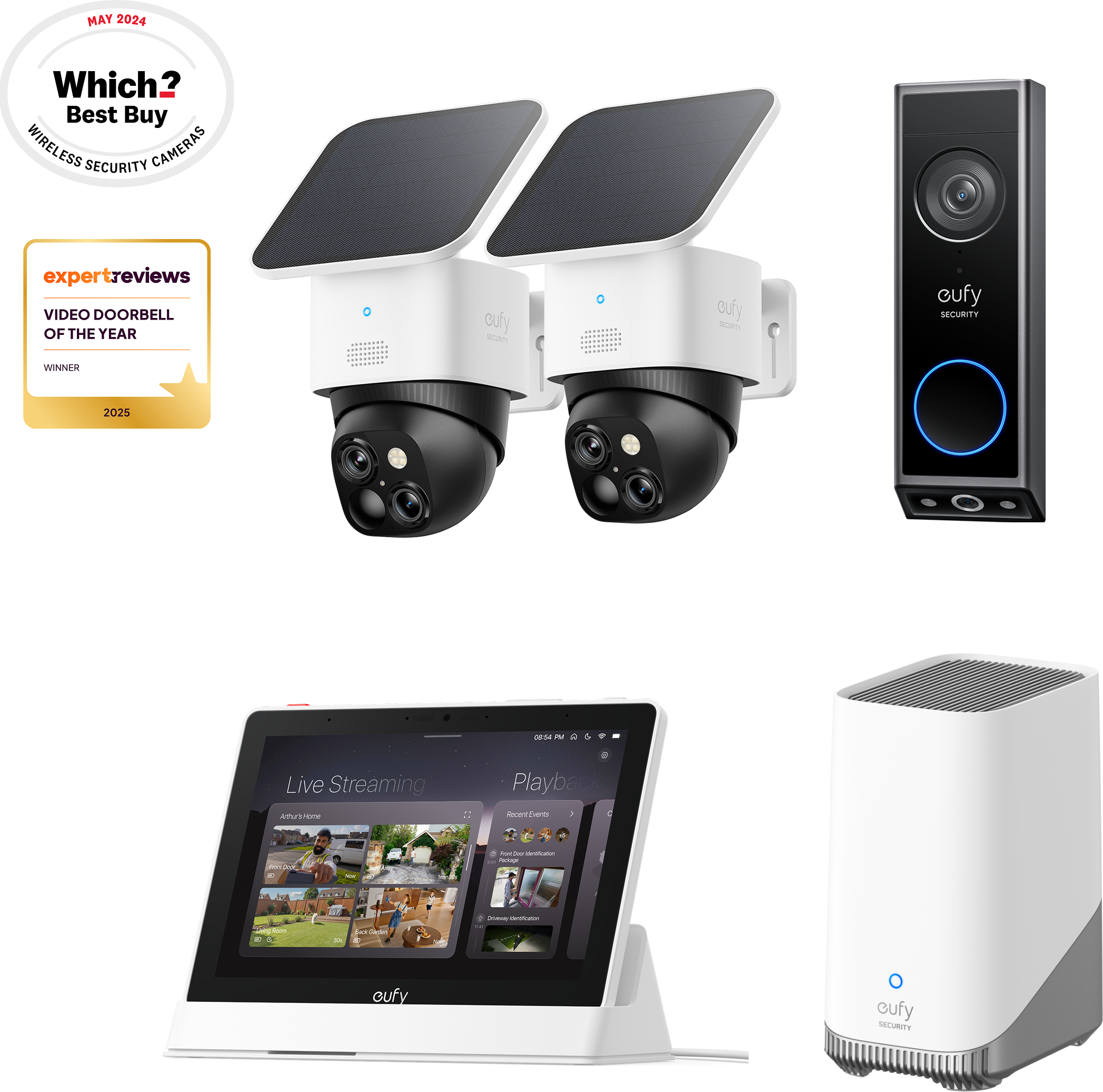 eufy SoloCam S340 (2-Cam Pack) + Video Doorbell E340+ HomeBase S380+Smart Display E10 bundle