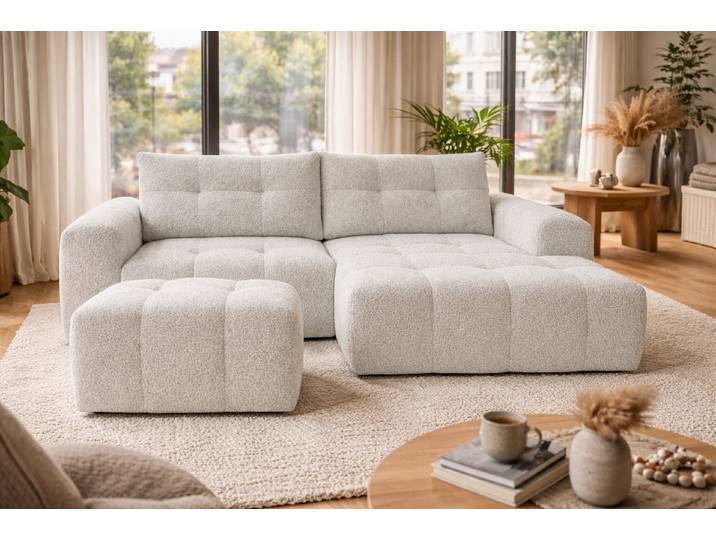 Compleo Ecksofa Boucle, Designersofa, Sitzhocker als Option RAVI, Modern Schlafzimmer