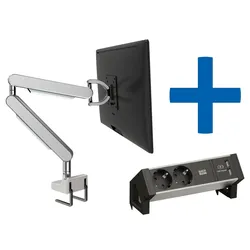 Bachmann ZG1 Monitorhalterung chrom + Desk 2 Alu BLACK Anschlussfeld