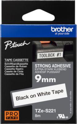 Brother Schriftbandkassette TZe-S221, 9 mm breit, weiß/schwarz
